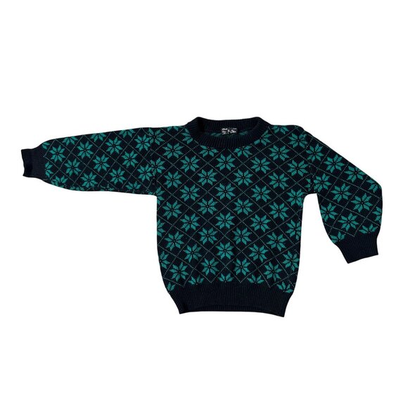 Vintage Womens Sweater Black Green Winter Knit 1980s Snowflake Pour Le Chic USA - Picture 2 of 6